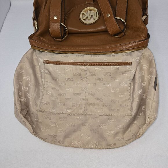 Michael Kors Brown Leather Shoulder Bag Handbag Satchel Gold Dual Handles - Picture 13 of 16